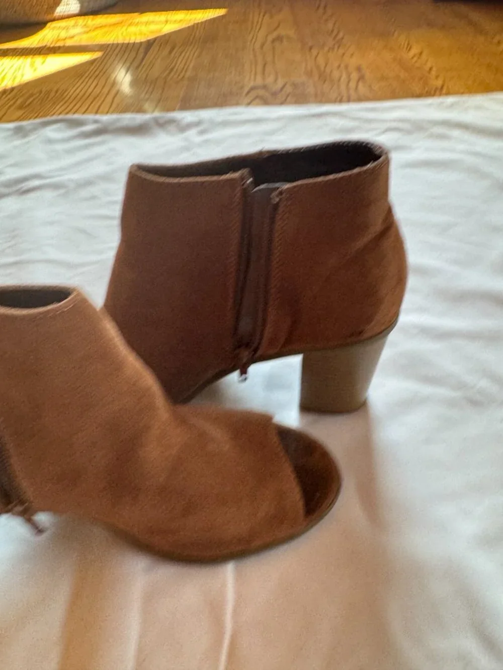 Brown Suede Fringe Peep Toe Ankle Booties Size 8.5